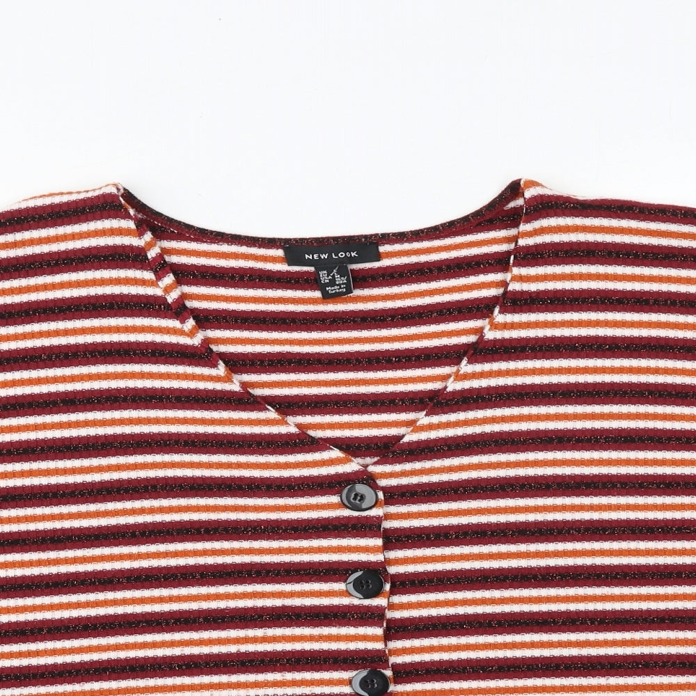 New Look Womens Multicoloured V-Neck Striped Polyester Cardigan Jumper Size L