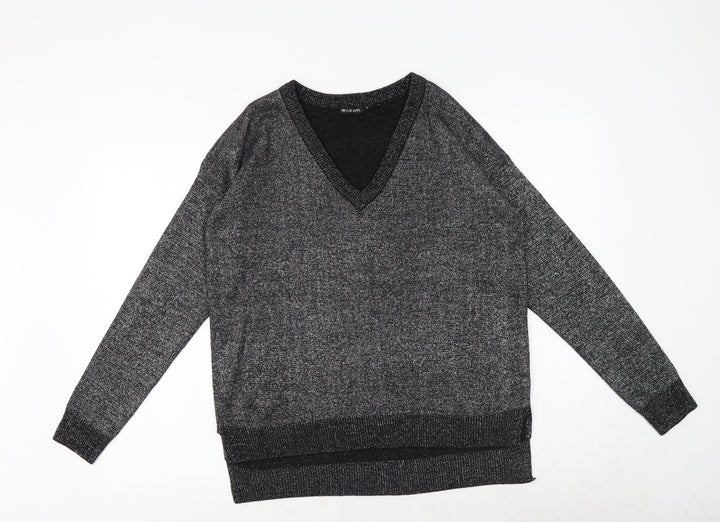Brave Soul Womens Black V-Neck Geometric Acrylic Pullover Jumper Size 12