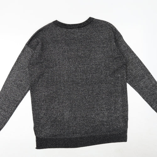 Brave Soul Womens Black V-Neck Geometric Acrylic Pullover Jumper Size 12