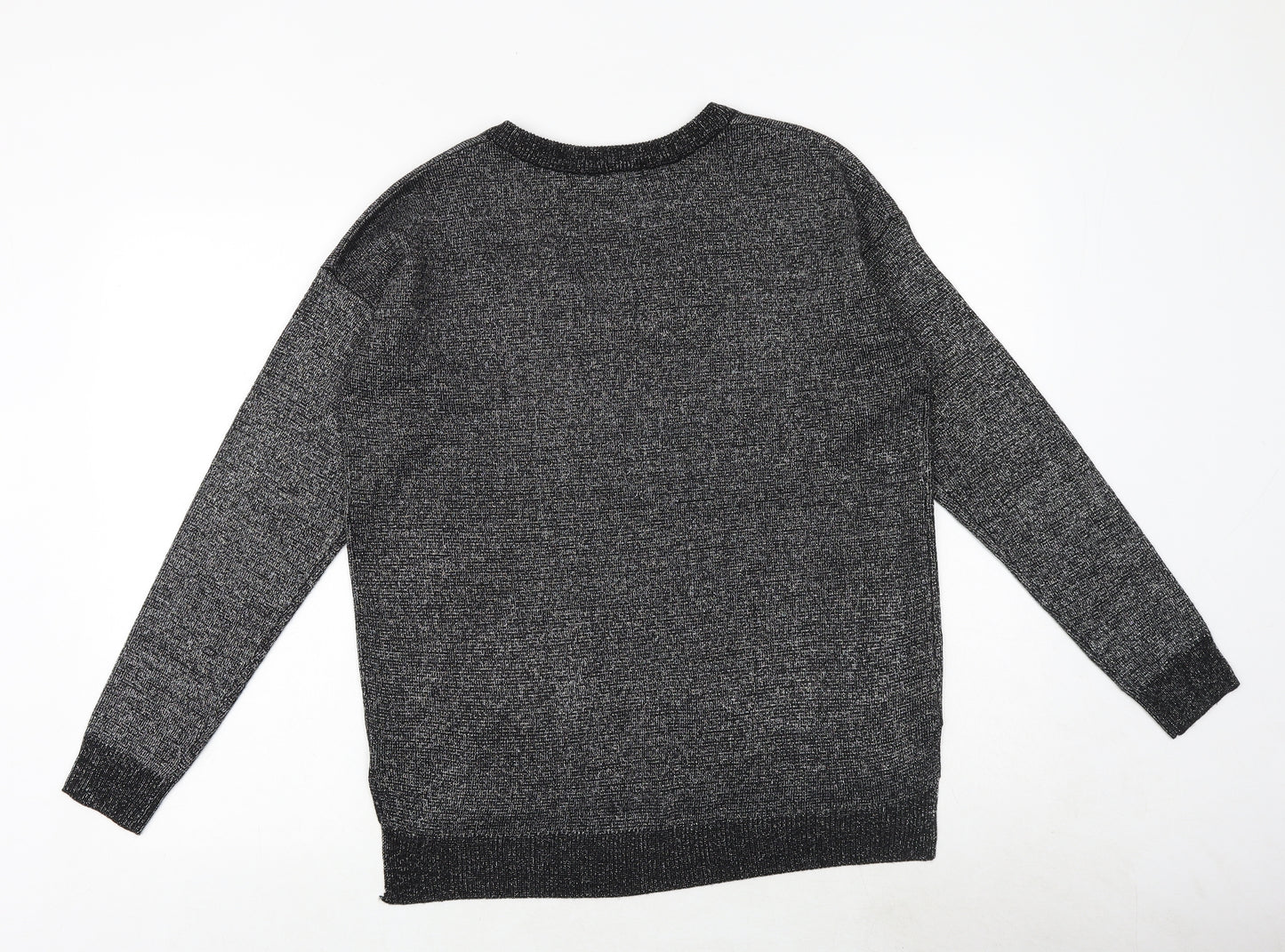 Brave Soul Womens Black V-Neck Geometric Acrylic Pullover Jumper Size 12