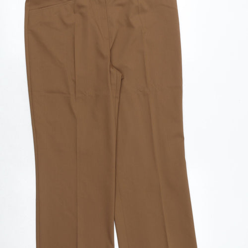 FRANK WALDER Womens Brown Polyester Trousers Size 16 Regular Zip