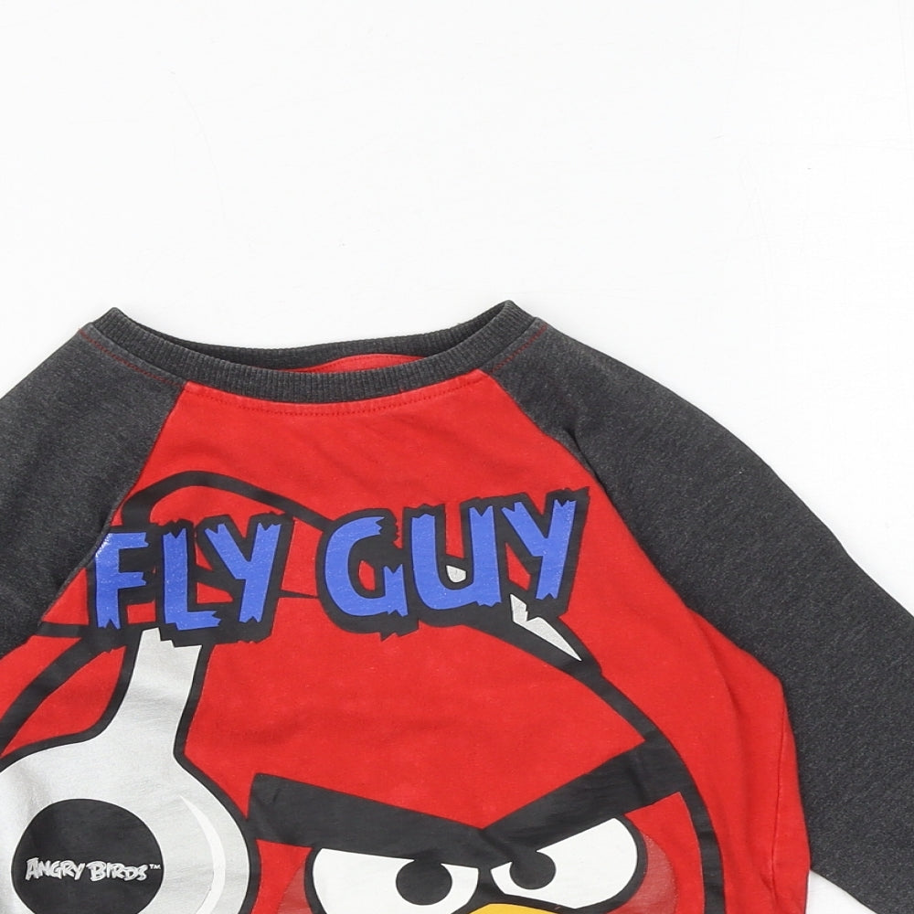 NEXT Boys Red Cotton Pullover T-Shirt Size 5 Years Round Neck Pullover - Angry Birds