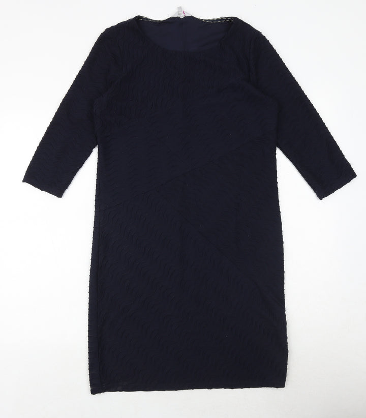 Marks and Spencer Womens Blue Polyester Sheath Size 12 Boat Neck Pullover - Textured