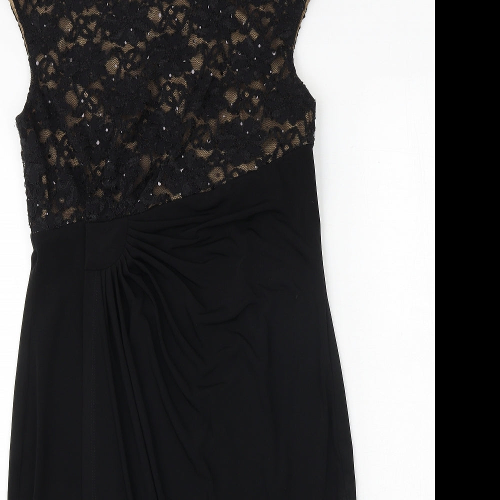 Connected Womens Black Nylon Pencil Dress Size 8 Boat Neck Pullover - Lace Detail
