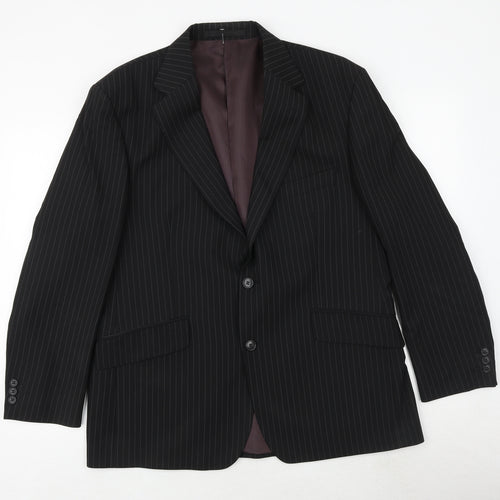 Marks and Spencer Mens Black Striped Polyester Jacket Suit Size 42 Regular