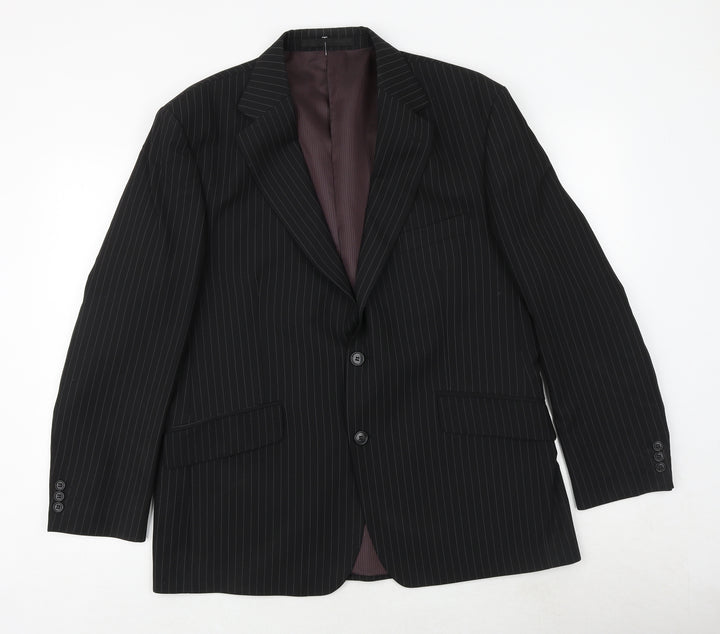 Marks and Spencer Mens Black Striped Polyester Jacket Suit Size 42 Regular