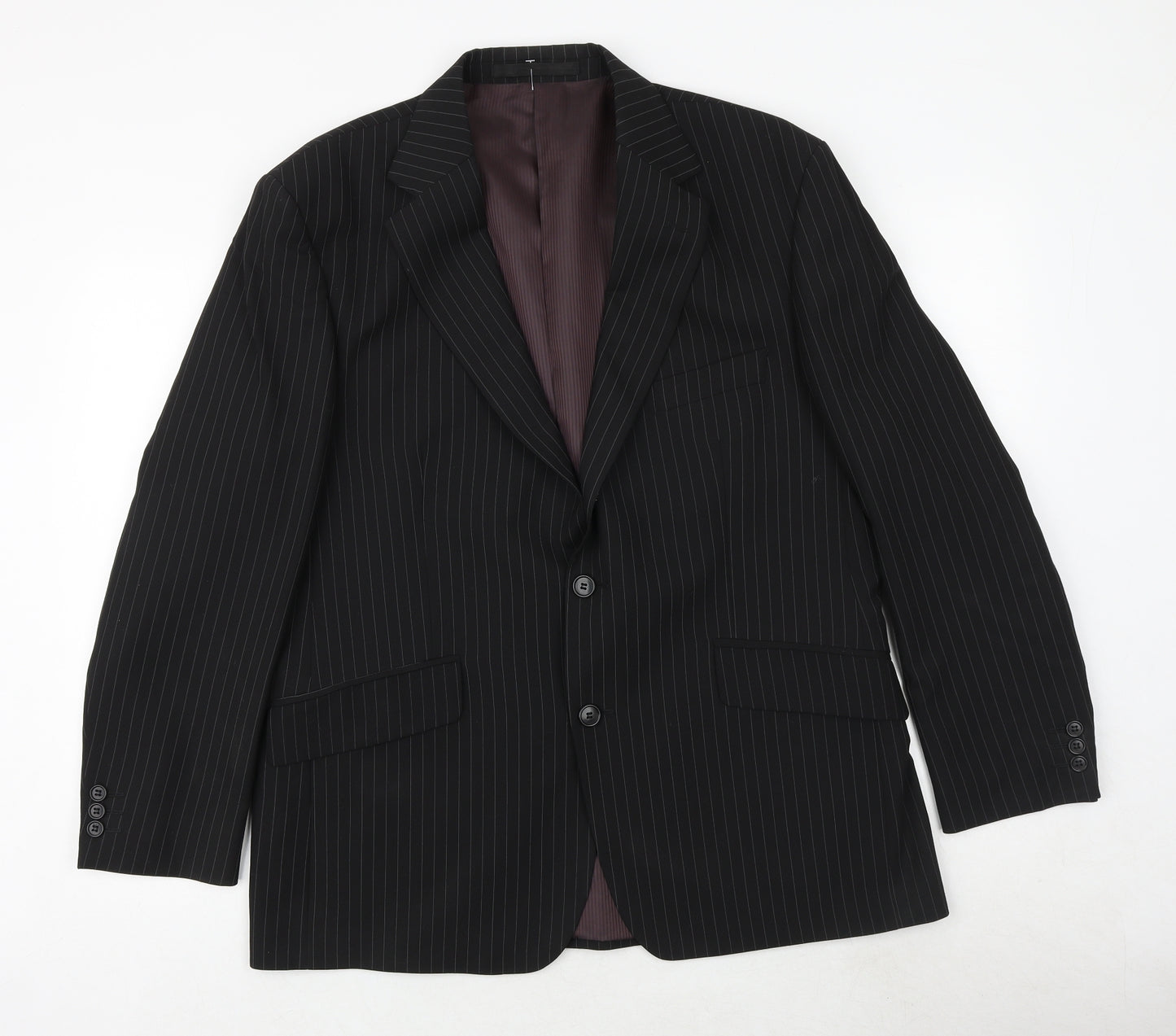 Marks and Spencer Mens Black Striped Polyester Jacket Suit Size 42 Regular