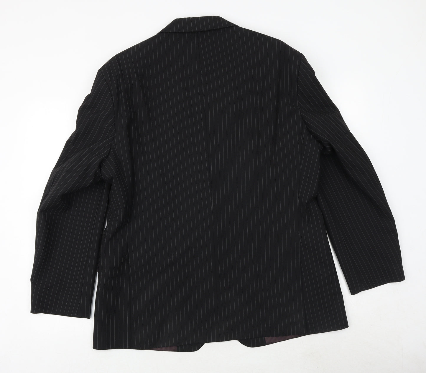 Marks and Spencer Mens Black Striped Polyester Jacket Suit Size 42 Regular