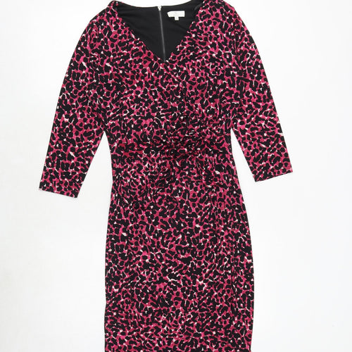 CC Womens Pink Animal Print Polyester Bodycon Size M V-Neck Zip