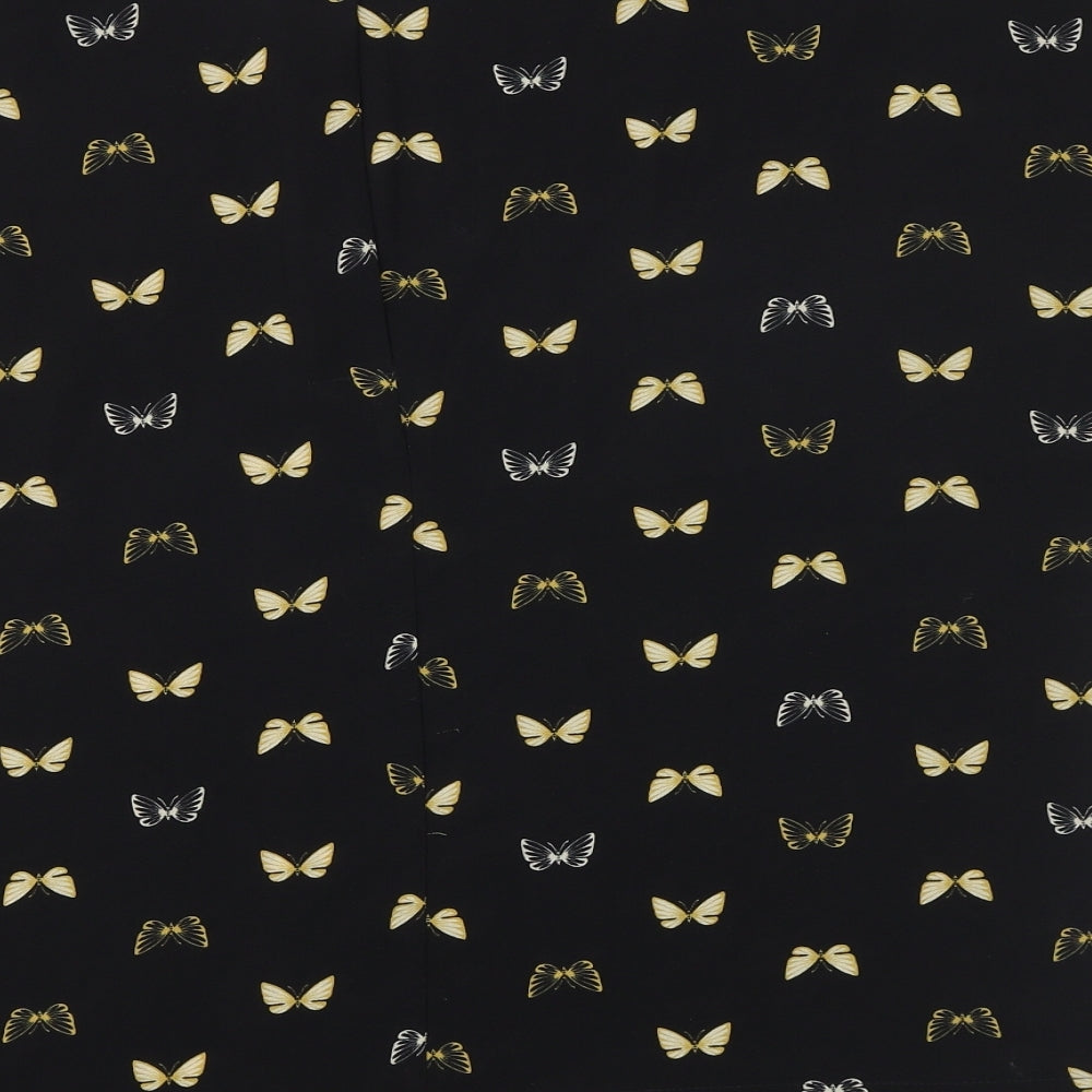 Marks and Spencer Womens Black Geometric Polyester Basic T-Shirt Size 16 Round Neck - Butterfly