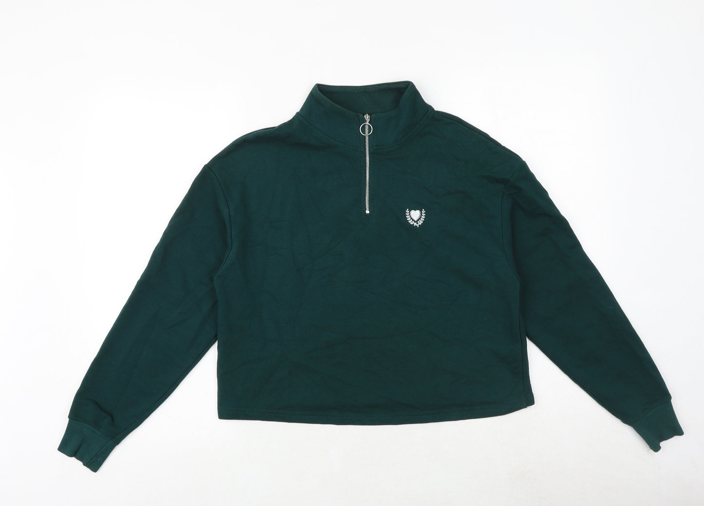 New Look Womens Green Cotton Pullover Sweatshirt Size 8 Zip