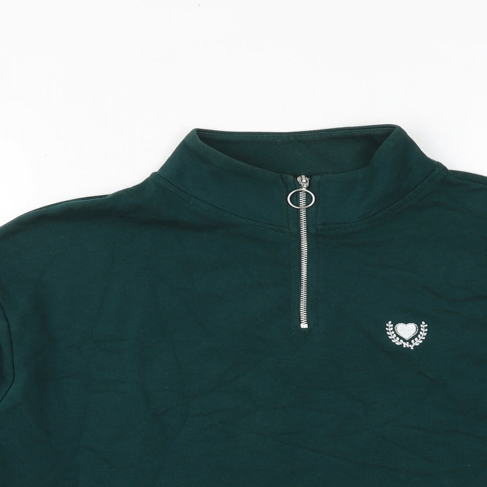 New Look Womens Green Cotton Pullover Sweatshirt Size 8 Zip