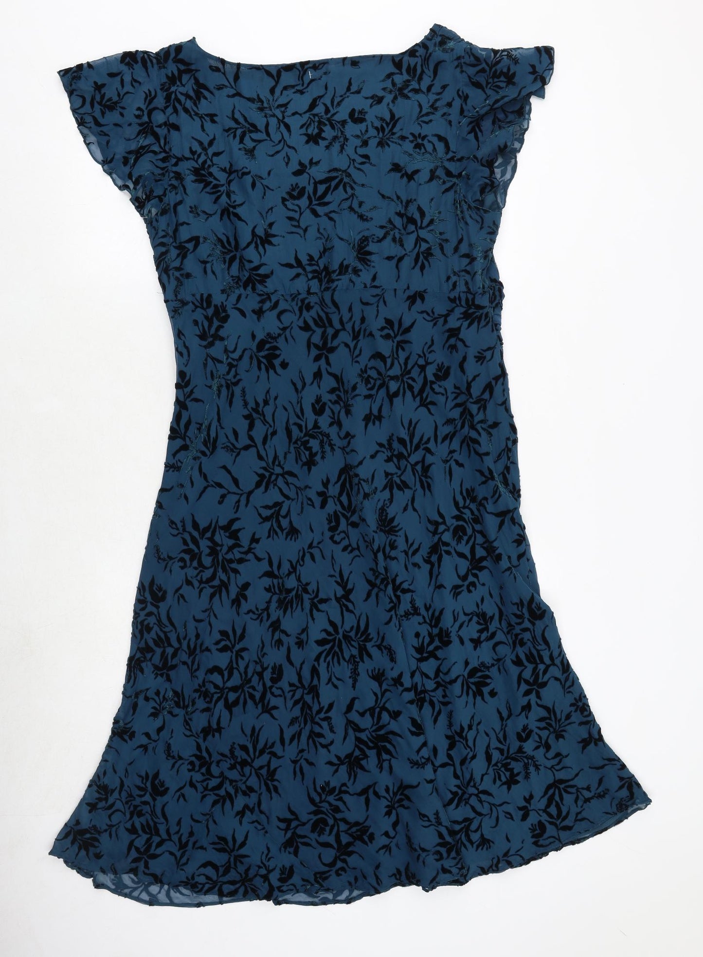 Marks and Spencer Womens Blue Geometric Viscose A-Line Size 18 V-Neck Zip