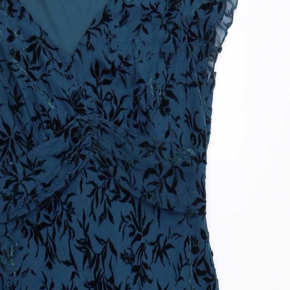 Marks and Spencer Womens Blue Geometric Viscose A-Line Size 18 V-Neck Zip