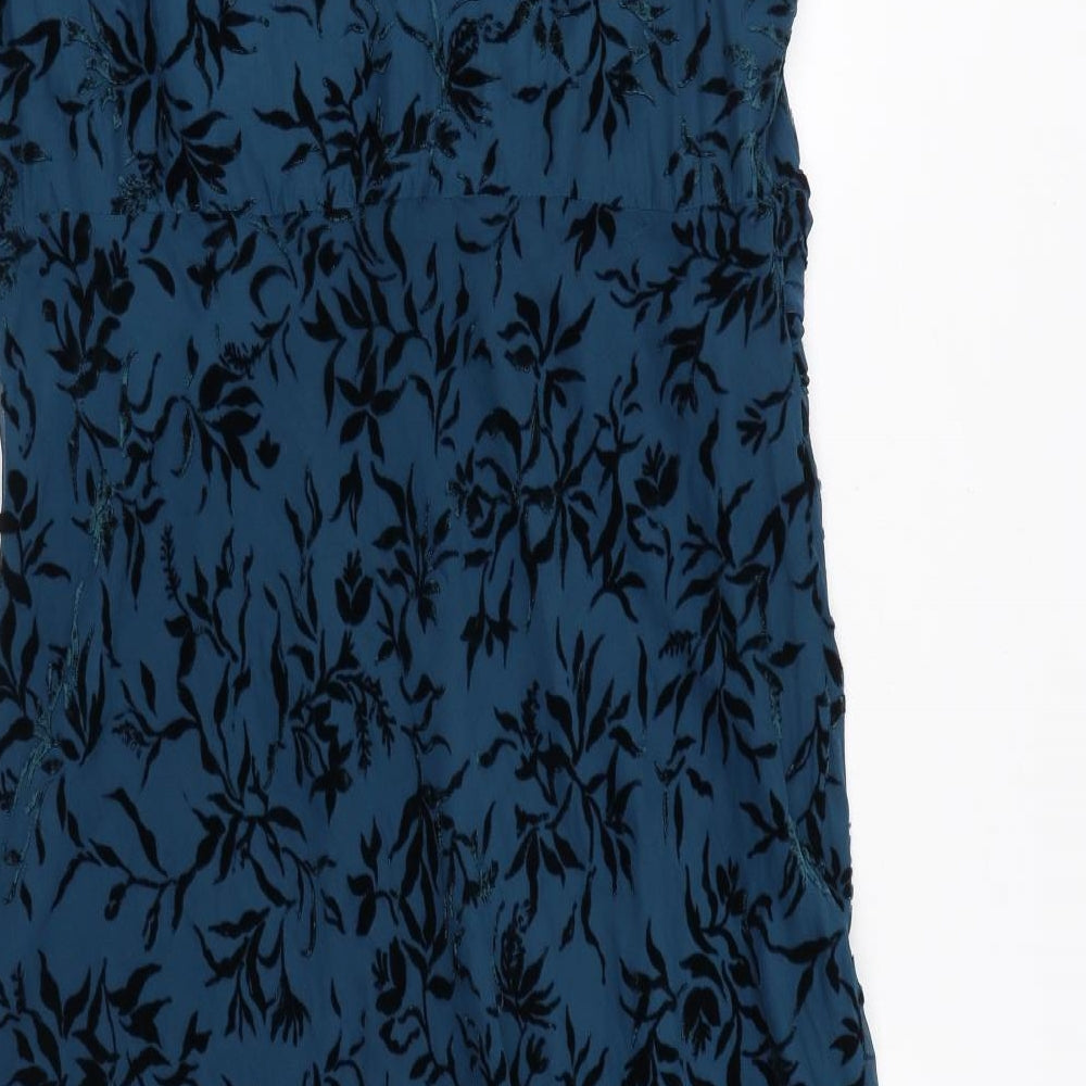 Marks and Spencer Womens Blue Geometric Viscose A-Line Size 18 V-Neck Zip