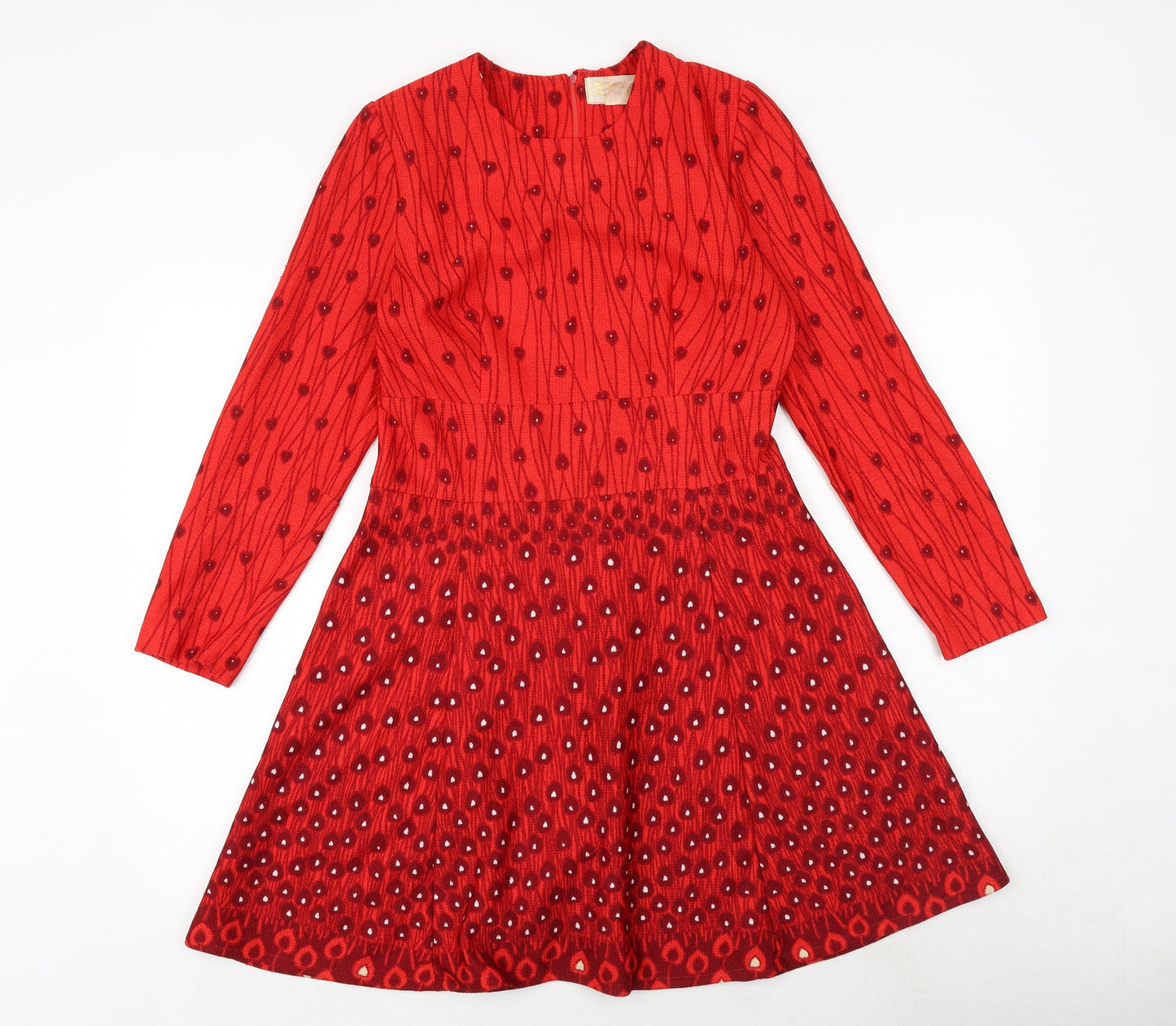 Heikkila Womens Red Geometric Polyester Fit & Flare Size M Round Neck Zip