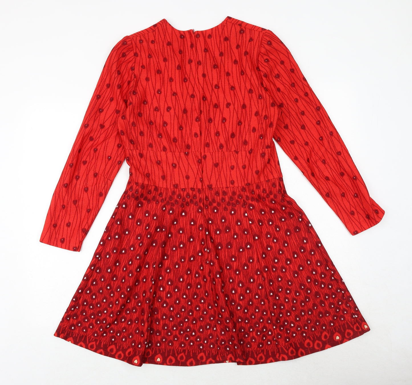 Heikkila Womens Red Geometric Polyester Fit & Flare Size M Round Neck Zip