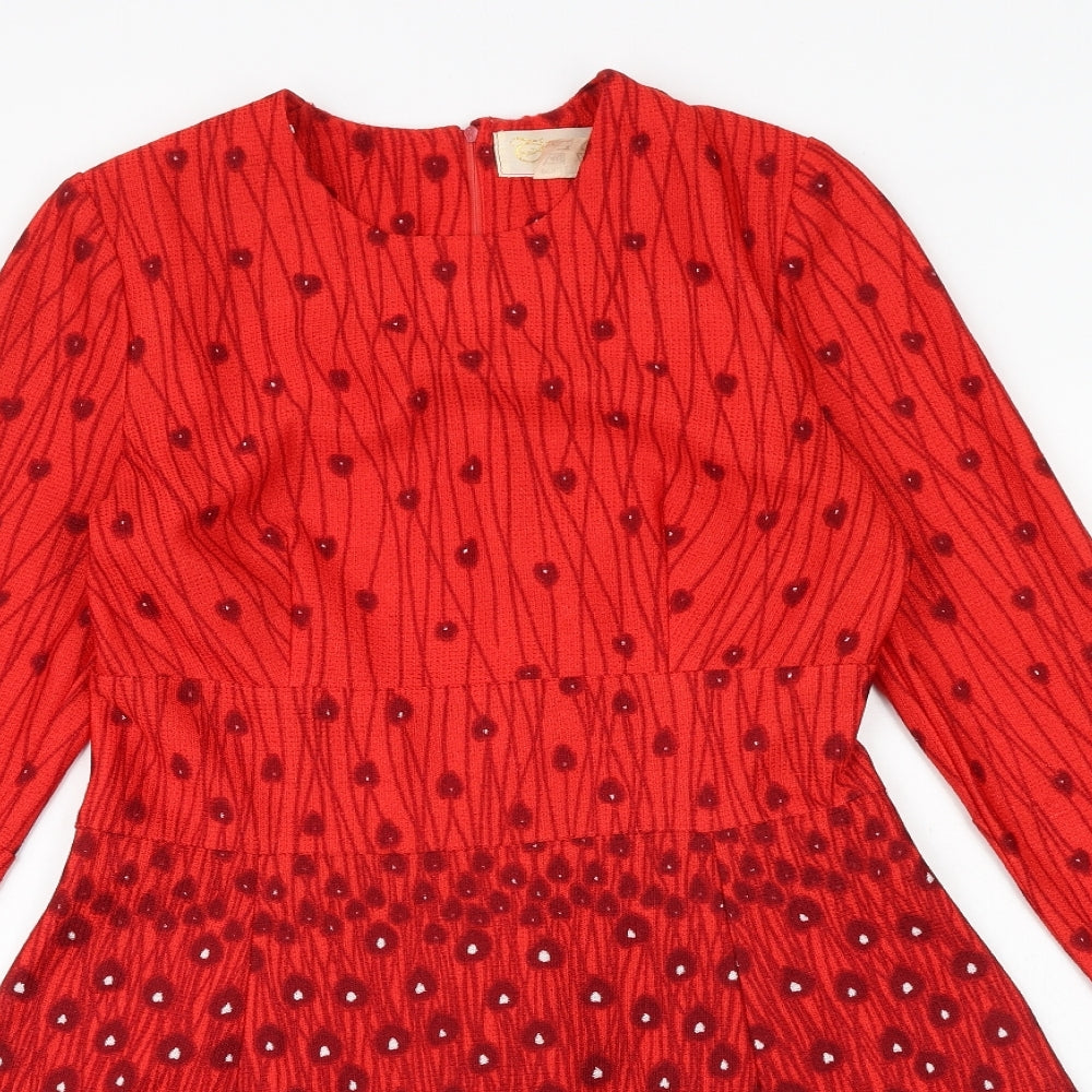 Heikkila Womens Red Geometric Polyester Fit & Flare Size M Round Neck Zip