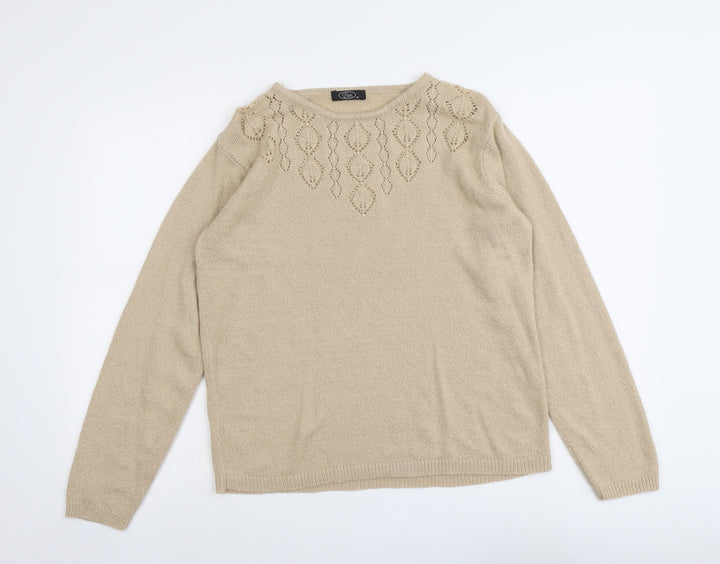 Bonmarché Womens Beige Round Neck Acrylic Pullover Jumper Size M