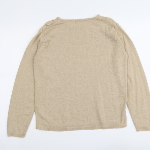Bonmarché Womens Beige Round Neck Acrylic Pullover Jumper Size M
