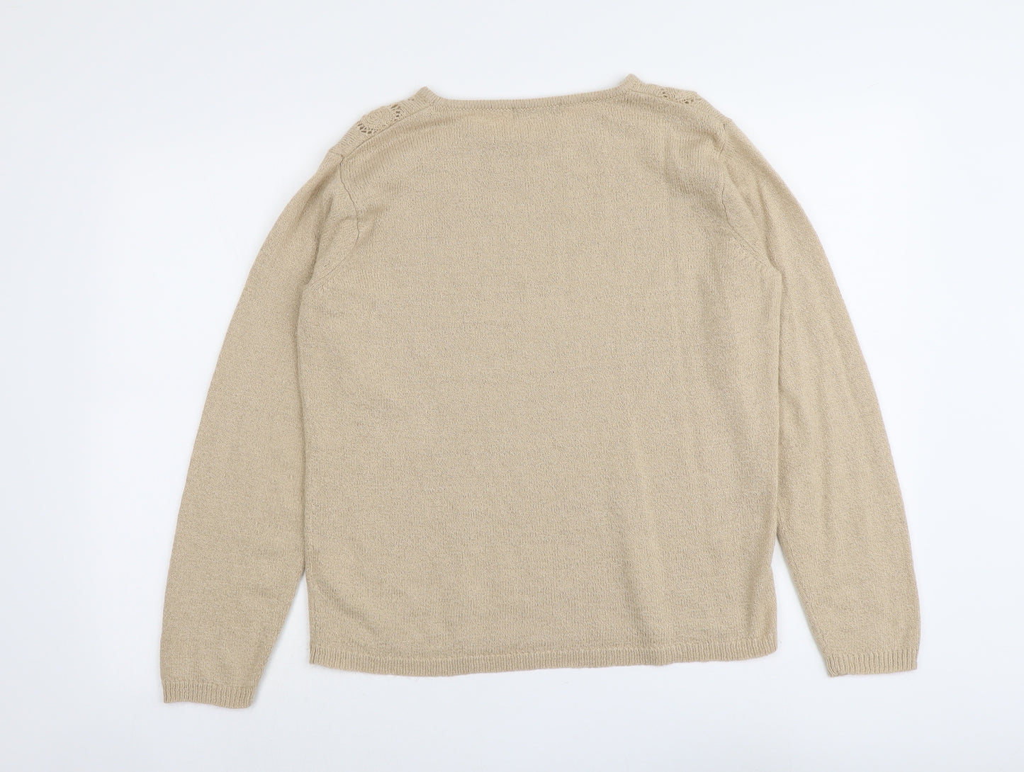 Bonmarché Womens Beige Round Neck Acrylic Pullover Jumper Size M