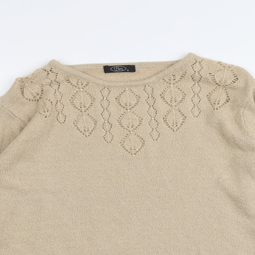 Bonmarché Womens Beige Round Neck Acrylic Pullover Jumper Size M