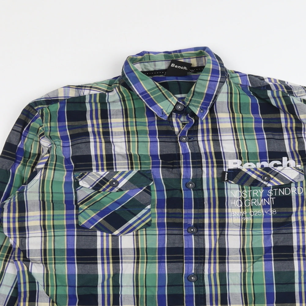 Bench Mens Multicoloured Plaid Cotton Button-Up Size M Collared Button