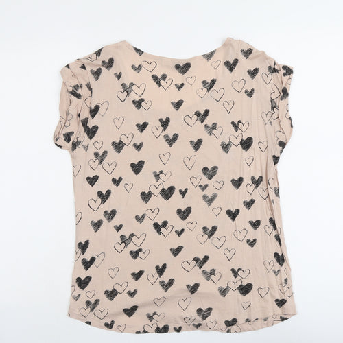 New Look Womens Pink Geometric Cotton Basic T-Shirt Size 12 Round Neck - Heart Pattern