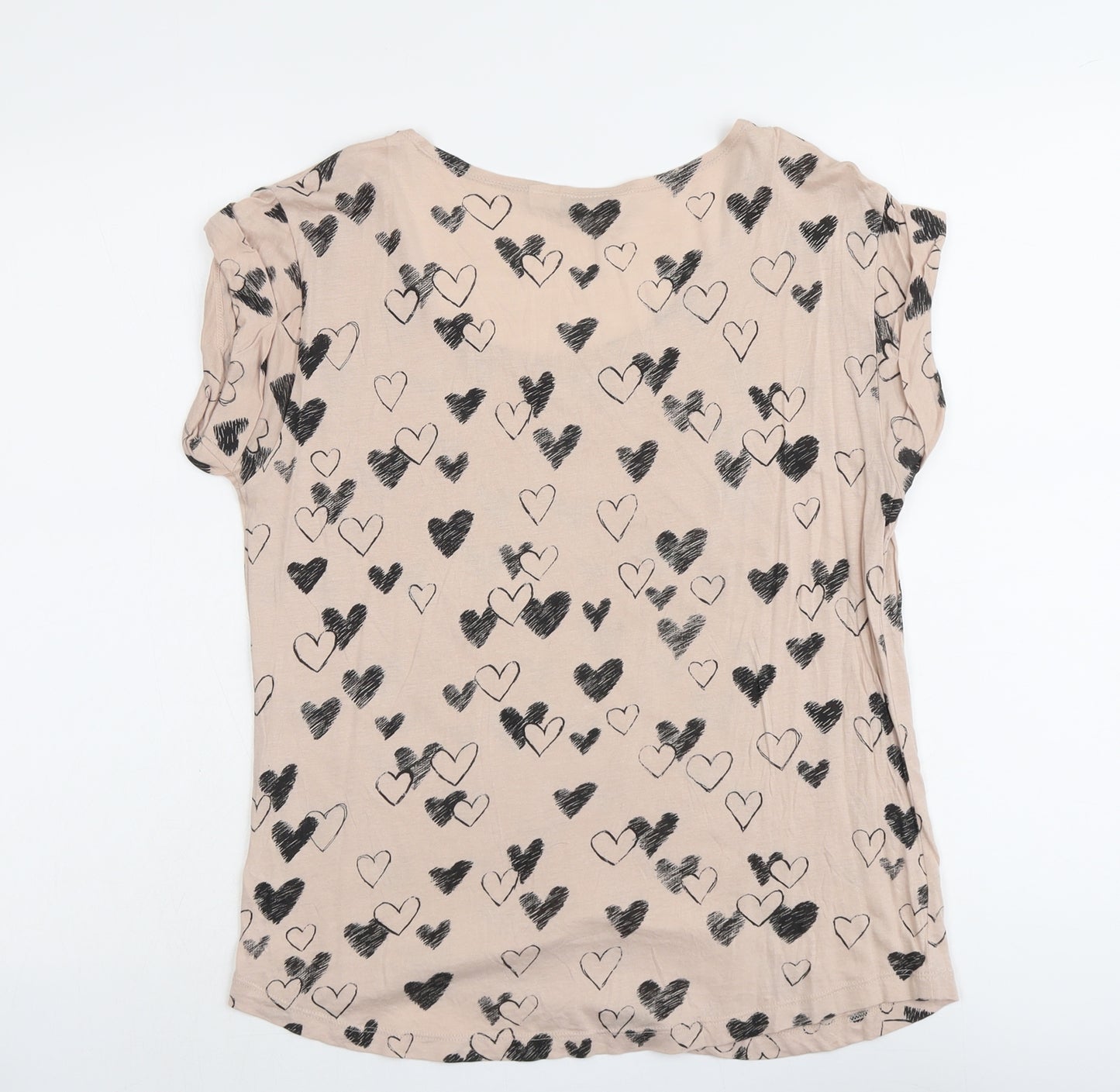 New Look Womens Pink Geometric Cotton Basic T-Shirt Size 12 Round Neck - Heart Pattern