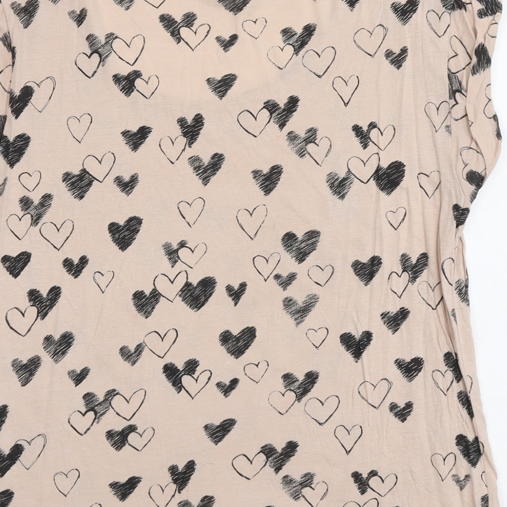 New Look Womens Pink Geometric Cotton Basic T-Shirt Size 12 Round Neck - Heart Pattern