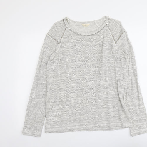 Indigo Womens Grey Cotton Basic T-Shirt Size 14 Round Neck
