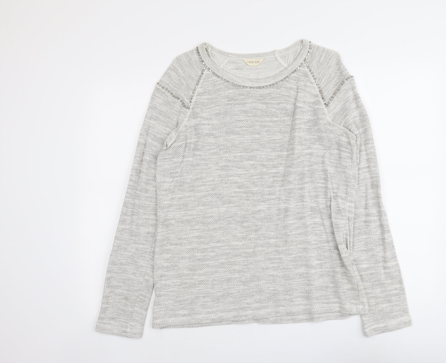 Indigo Womens Grey Cotton Basic T-Shirt Size 14 Round Neck
