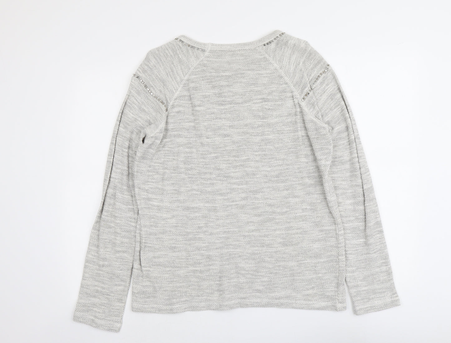 Indigo Womens Grey Cotton Basic T-Shirt Size 14 Round Neck