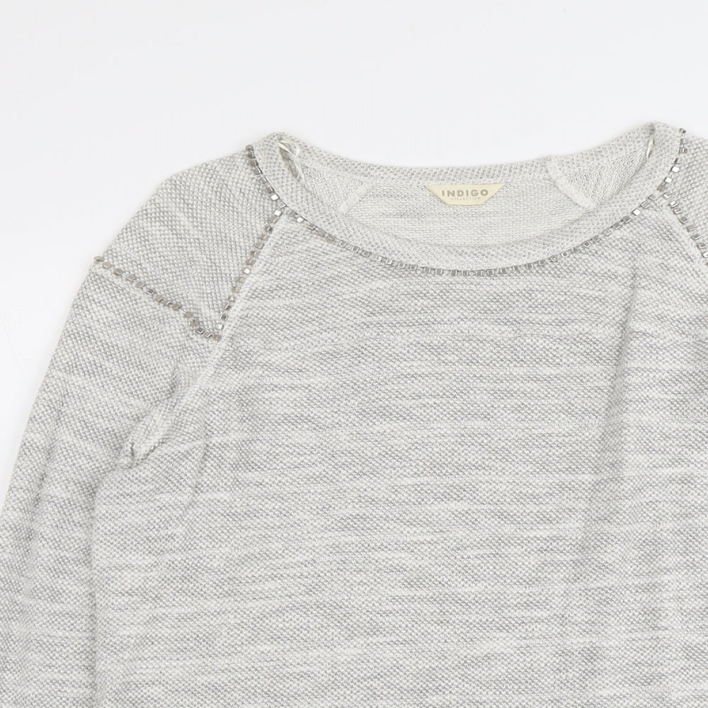 Indigo Womens Grey Cotton Basic T-Shirt Size 14 Round Neck
