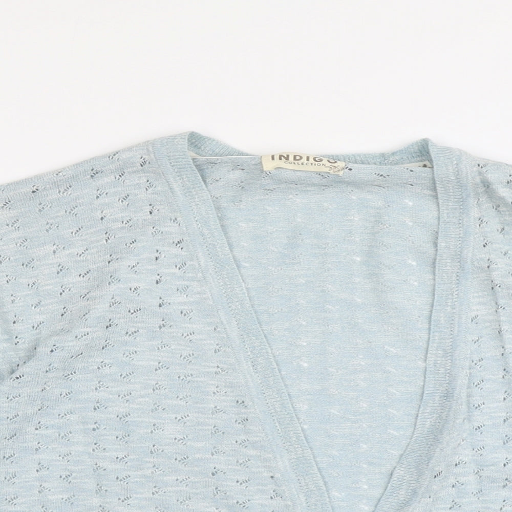 Indigo Womens Blue V-Neck Acrylic Cardigan Jumper Size 14
