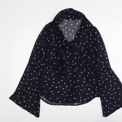 V By Very Womens Blue Geometric Polyester Basic Blouse Size 8 Collared