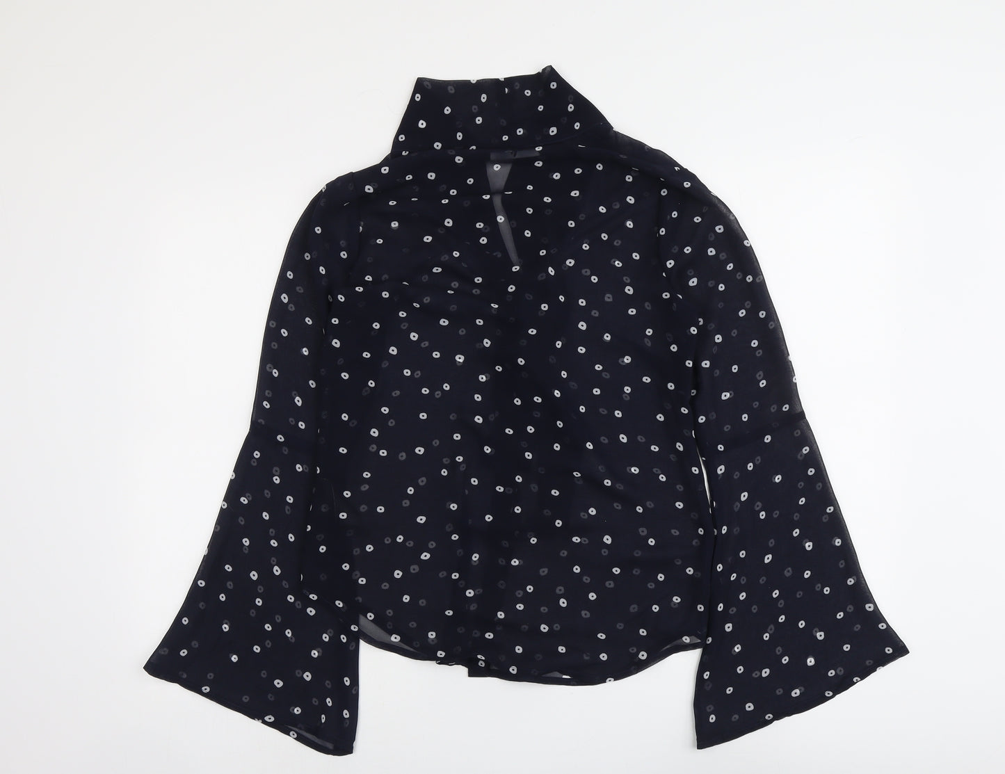 V By Very Womens Blue Geometric Polyester Basic Blouse Size 8 Collared