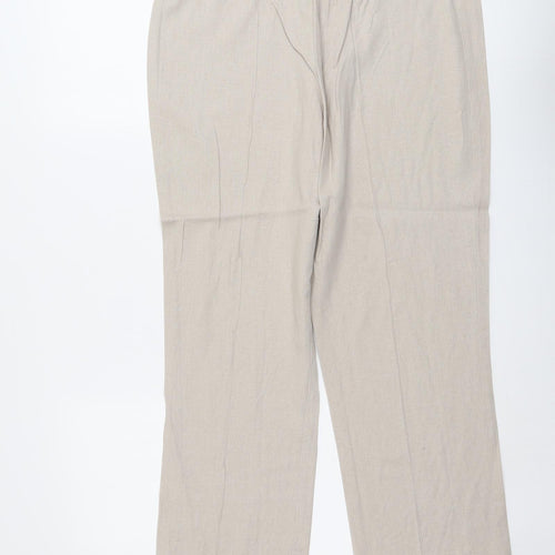 Classic Womens Beige Linen Trousers Size 10 L25 in Regular