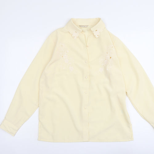 Daxon Womens Ivory Polyester Basic Button-Up Size 14 Collared