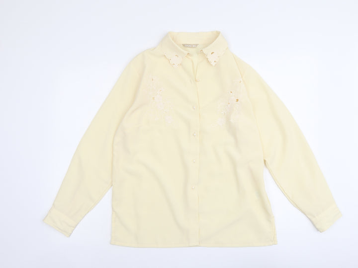 Daxon Womens Ivory Polyester Basic Button-Up Size 14 Collared
