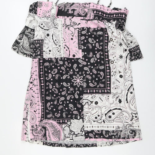 ASOS Womens Multicoloured Paisley Cotton A-Line Size 10 Square Neck Pullover