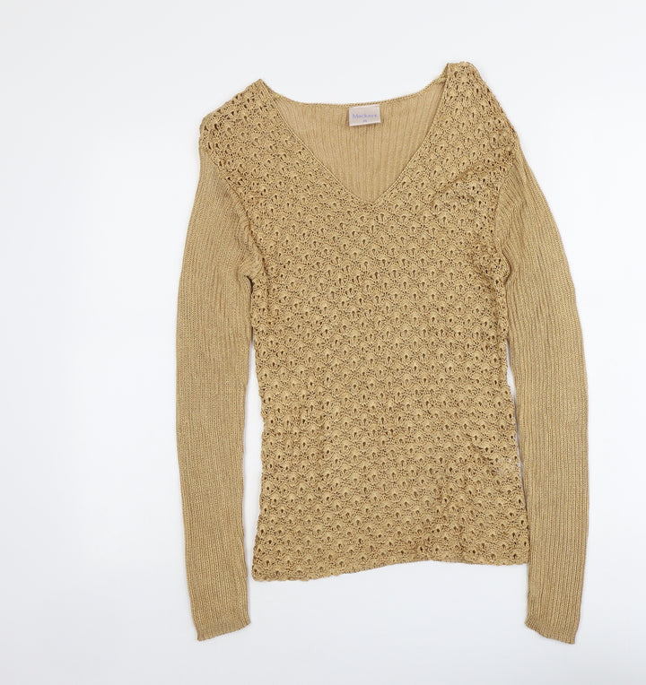 Mackays Womens Beige V-Neck Viscose Pullover Jumper Size M