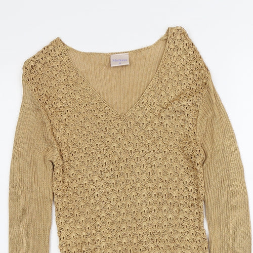 Mackays Womens Beige V-Neck Viscose Pullover Jumper Size M