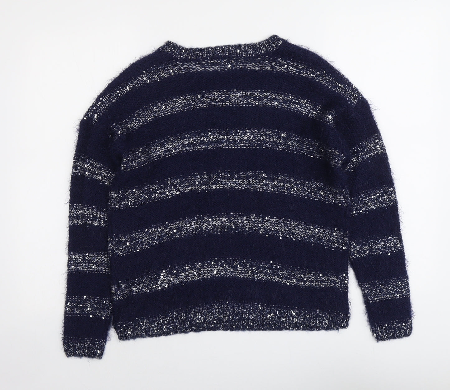 Brave Soul Womens Blue Round Neck Striped Acrylic Pullover Jumper Size 12