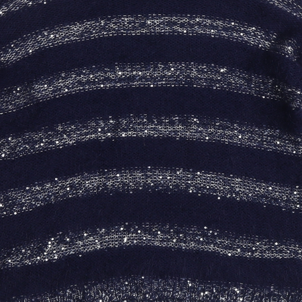 Brave Soul Womens Blue Round Neck Striped Acrylic Pullover Jumper Size 12