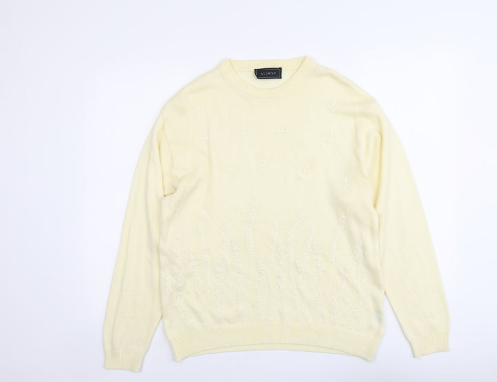 Allwyn Womens Ivory Round Neck Acrylic Pullover Jumper Size M