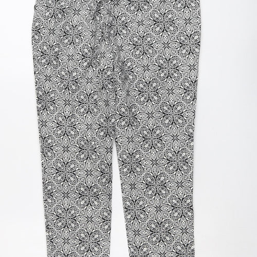 BHS Womens Black Geometric Cotton Trousers Size 10 L28 in Regular Button