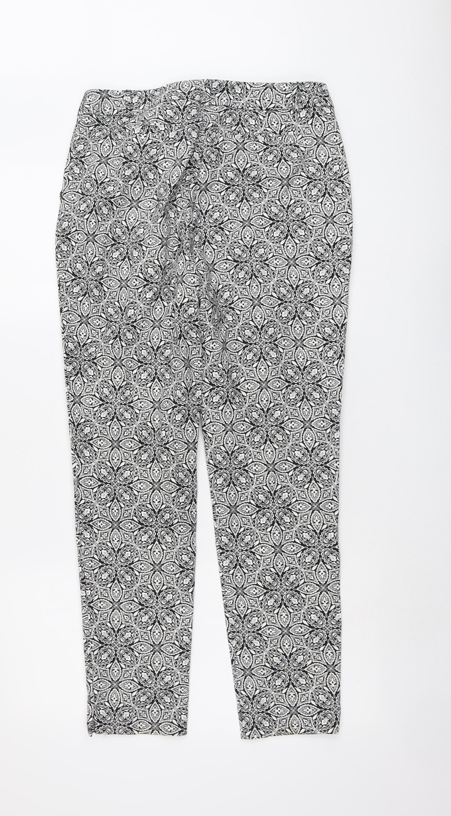 BHS Womens Black Geometric Cotton Trousers Size 10 L28 in Regular Button