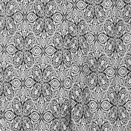 BHS Womens Black Geometric Cotton Trousers Size 10 L28 in Regular Button