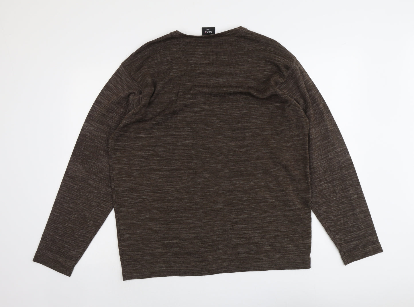 NEXT Mens Brown V-Neck Geometric Wool Pullover Jumper Size L Long Sleeve